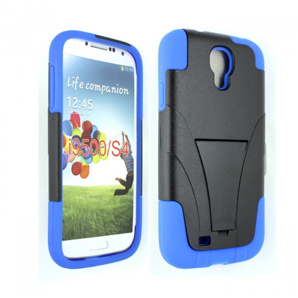Wholesale Galaxy S4 Tri Stand Hybrid Case with Stand (Blue - Black)